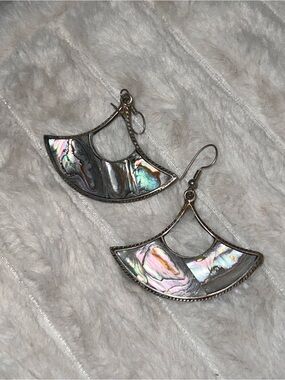 Mexico alpaca Iridescent Abalone Fan Drop Earrings in Silver